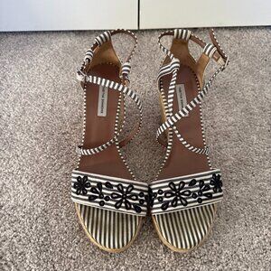Tabitha Simmons Striped Espadrille Wedges Size 40 Summer Nautical Vacation
